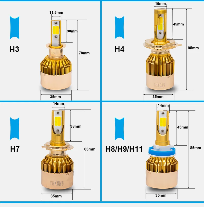 Yhkoms фар автомобиля H4 LED H7 светодиодные лампы 3000 К 6000 К H1 H3 H8 H11 9005 HB3 9006 HB4 880 881 H27 LED двойной Цвет цвет: желтый, белый свет