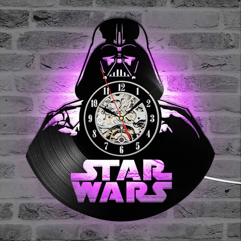 12in 3d wall clock Star Wars LED Wall Clock with 7 Colors Modern Design Movie Vintage Vinyl Record Clocks Wall Watch Home Decor