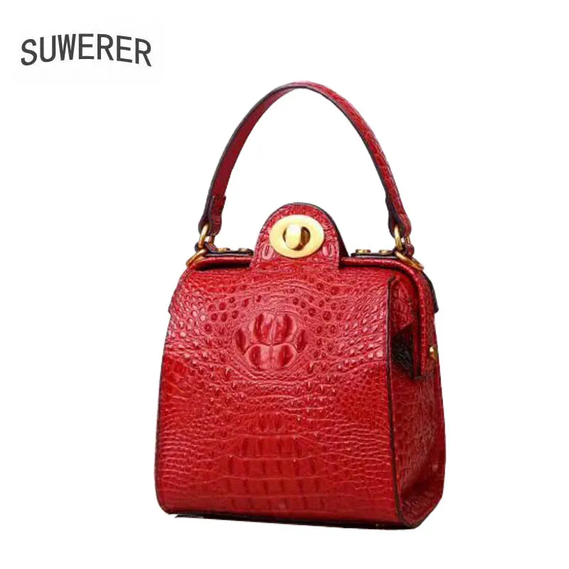 

SUWERER women leather handbag Superior cowhide Luxury fashion Crocodile pattern women Genuine Leather bag women tote big bag