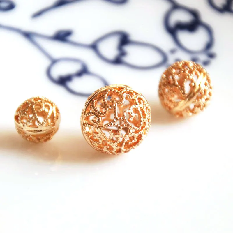 

10 pcs/lot gold color round hollow balls DIY golden materials bracelet necklace earrings jewelry making craft handmade no fading