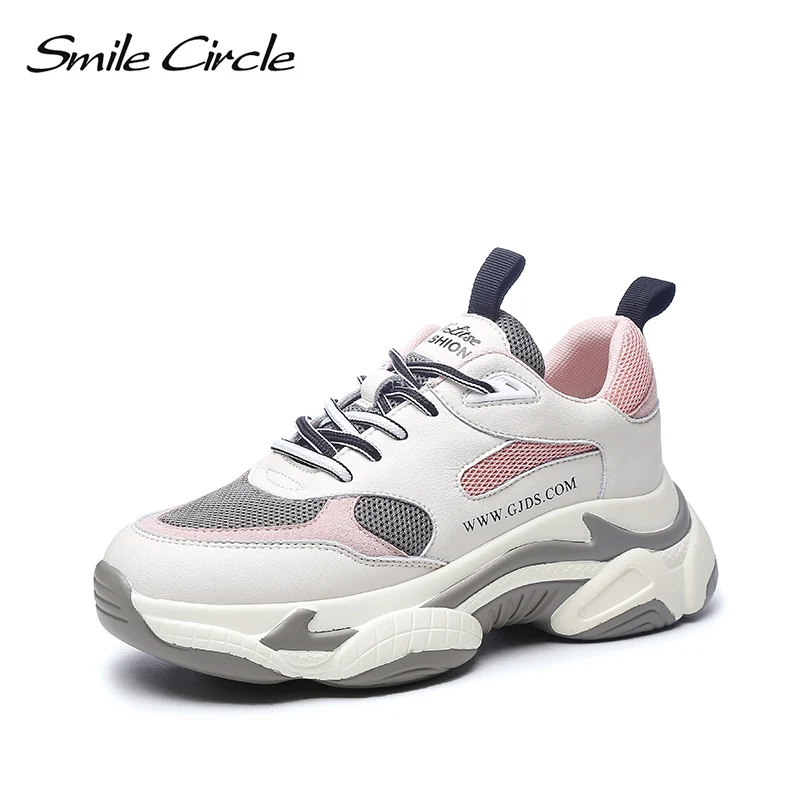 Женские кроссовки со шнуровкой Smile Circle розовые повседневные на массивной плоской