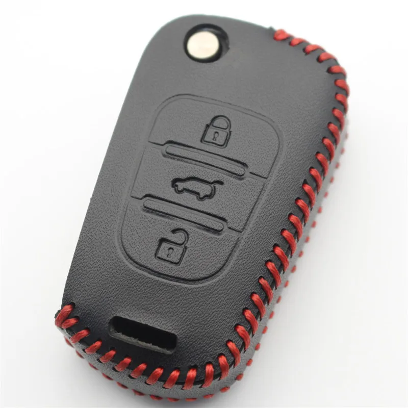 

XIEAILI Genuine Leather 3Button Flip Folding Key Case Cover For Hyundai IX35/Accent/I20/Sonata For Kia K2/K5 No Keychain M367