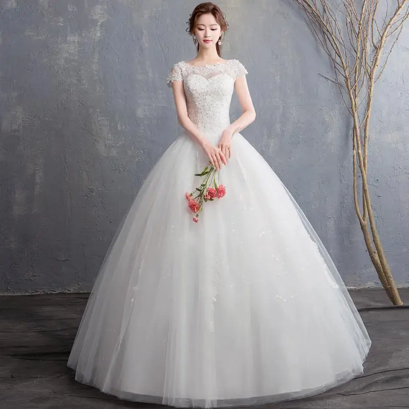 Do Dower, новое белое Элегантное свадебное платье, милое Цветочное платье принцессы, благородное кружевное тонкое свадебное платье на шнуровке, Vestido De Noiva L - Цвет: Off white