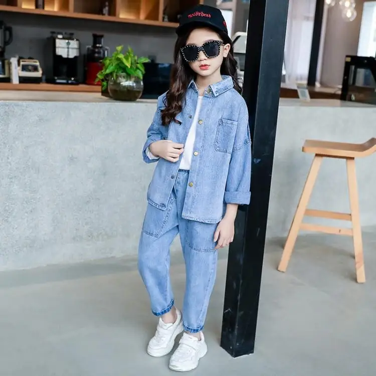 

Girls spring and autumn suit 2019 new large children's fashion casual cowboy two-piece girls and students loose clothes