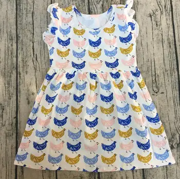 

Blouse cute party wear cotton with chicken print Baby Frocks one circle Flutter Ruffle sleeves Dress