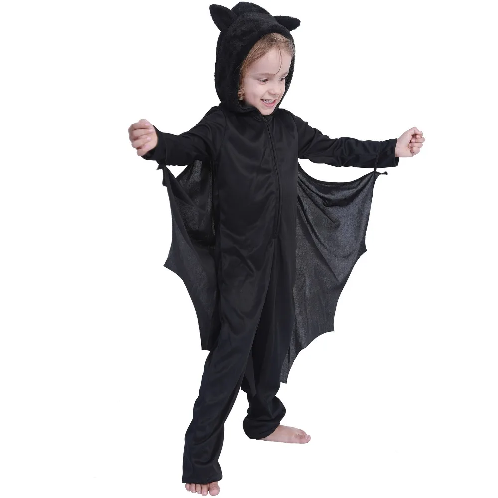 

2019 Halloween Costume For Kids Boys Bat Costumes Girl Black Jumpsuit Attached Hood And Wings For 4 -7 Years Old Birthday Party