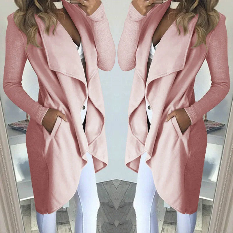

Lapel Slim long windbreaker jacket women
