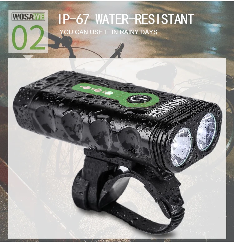 Excellent WOSAWE USB 2400 Lumens Bicycle Light IP67 Waterproof Handlebar Cycling Led Light Lithium Battery Flashlight Torch Headlight 2 Excellent WOSAWE USB 2400 Lumens Bicycle Light IP67 Waterproof Handlebar Cycling Led Light Lithium Battery Flashlight Torch Headlight 2
