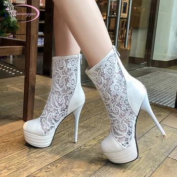

Chinese national style round toe summer boots sandals fashion embroidery zipper white black stiletto high heel women's shoes