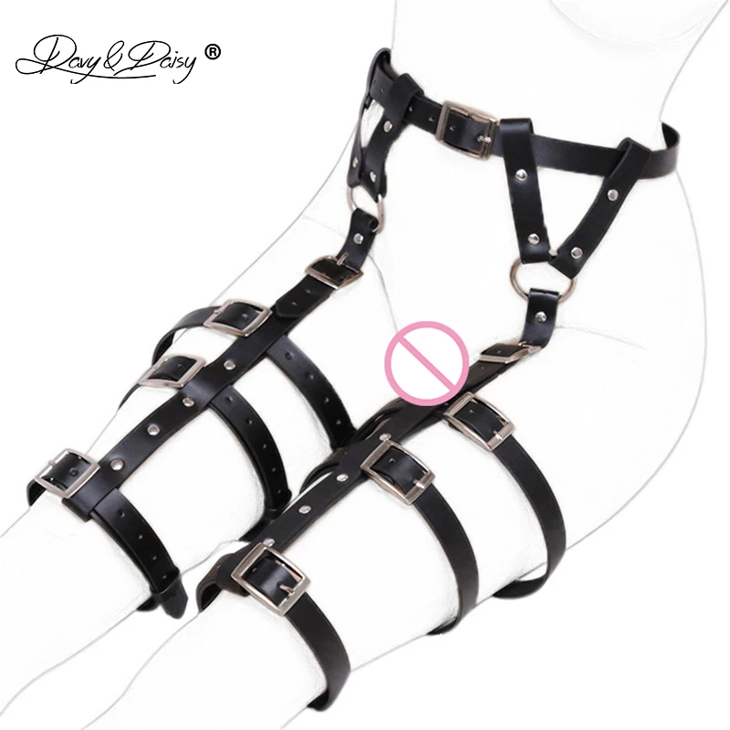 DAVYDAISY Women Sexy PU Leather Belt Pants Open Crotch Bandage Exotic Pants SM Sexy Lingerie Costumes For Couples PA503