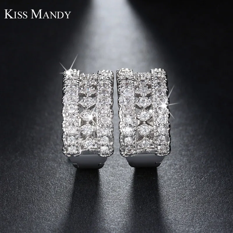 

KISS MANDY Princess Setting Hoop Earring in Silver Color 18mm Length Noble Earring Fit for Girl Woman JE23