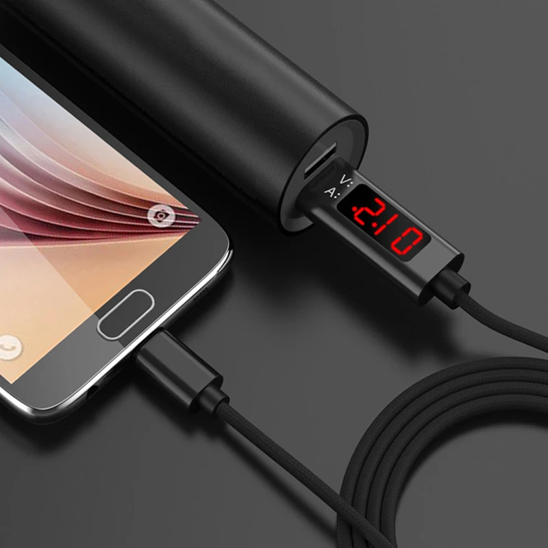 3A(Max) Voltage Current Display Nylon Braided Micro USB Fast Charing Cable For SAMSUNG S7 Edge XIAOMI Redmi 6A Note 6 Pro 5A 4X (3)