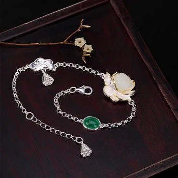 

S925 pure silver anemone lotus Peng lotus Bracelet retro literary temperament lady Bracelet high-grade handwear