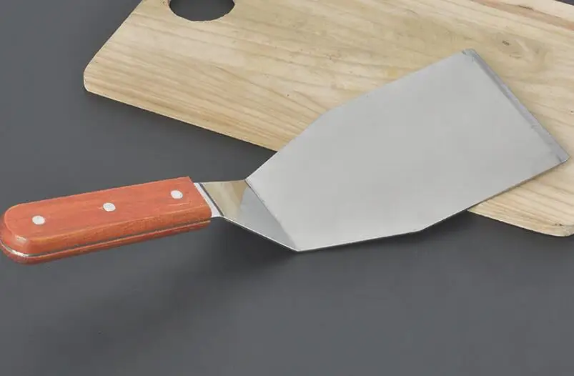 Stainless Steel Spatula Pizza Cake Spatulas Scraper Wooden Handle