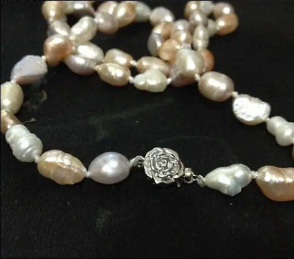 

NEW long 22 "7-8mm baroque white+Pink+Purple freshwater pearl necklace AAA WW #@