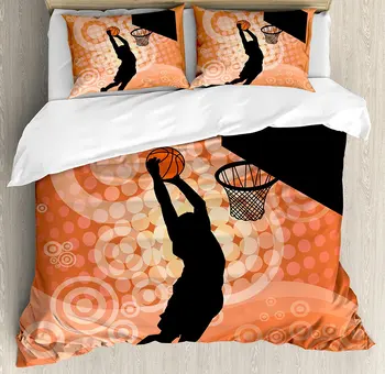 

Basketball Duvet Cover Set Basketball Player Silhouette Athlete Competition Championship Promotion 4 Piece Bedding Set