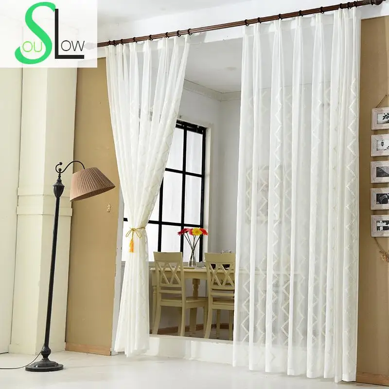 

Slow Soul White Curtain Embroidered Geometric Pastoral Curtains Modern For Living Room Cortinas Tulle Bedroom Kitchen Baby Sheer