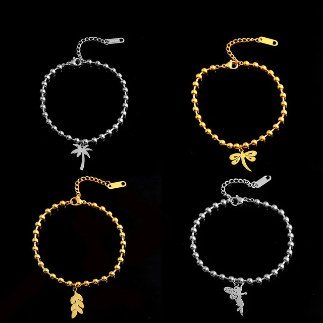

Beads bracelet bangles charm stainless steel chain link couple braclet for women female femme bracelet silver gold gifts