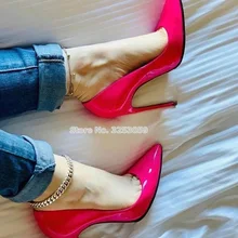 ALMUDENA/женские туфли-лодочки из лакированной кожи цвета фуксии и розового цвета, блестящие свадебные туфли на шпильке с острым носком, туфли-гладиаторы, распродажа