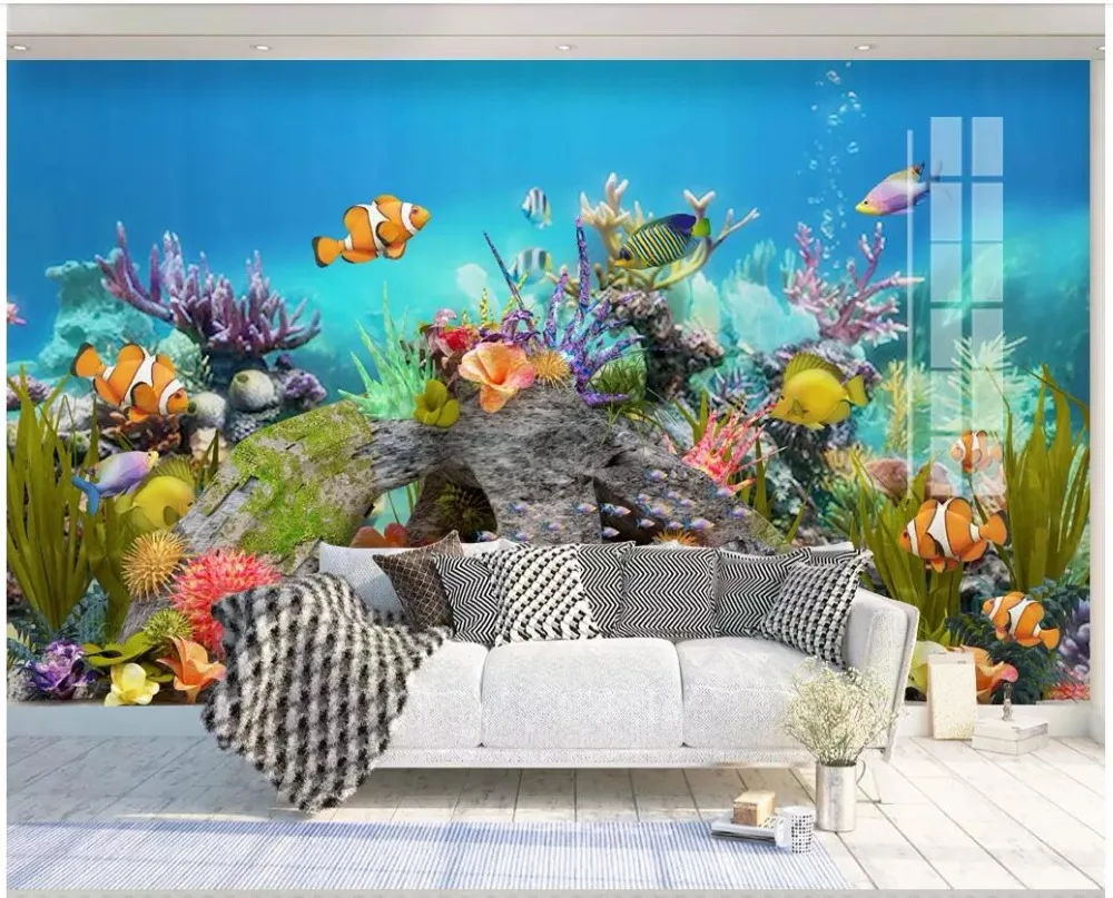 

Custom photo 3d room wallpaper Underwater world fish group coral seaweed children's decor 3d wall murals wallpaper for walls 3 d