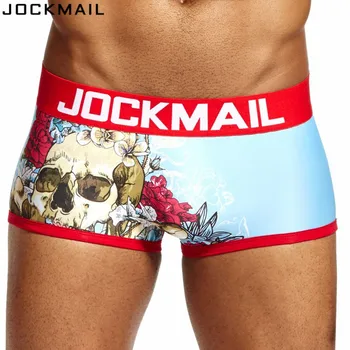 

JOCKMAIL Brand Printed SKULL BOXER Trunks calcinha Sexy Gay underwear calzoncillos hombre boxer marca cueca male panties shorts