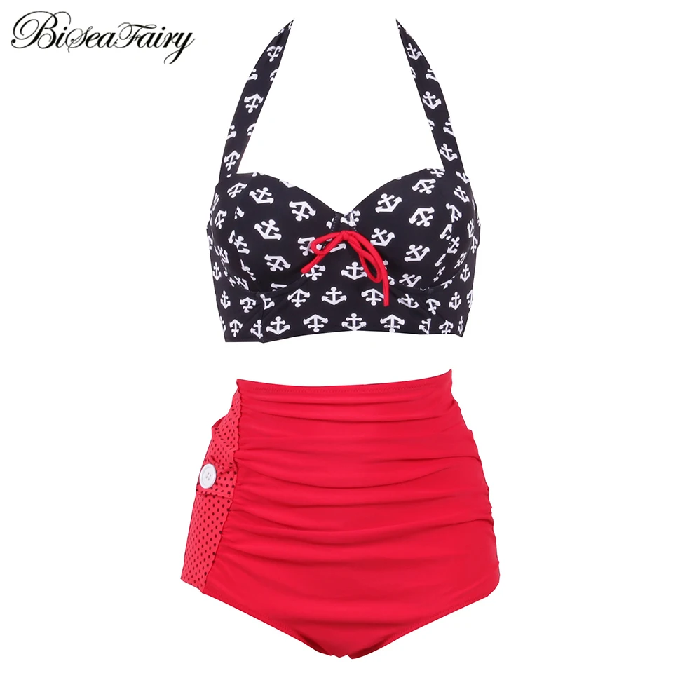 Preise Biseafairy Hohe Taille Badeanzug Plus Size Bademode Frauen Vintage Bikini Badeanzug 2019 Retro Bikini Set Große Größe Badeanzug