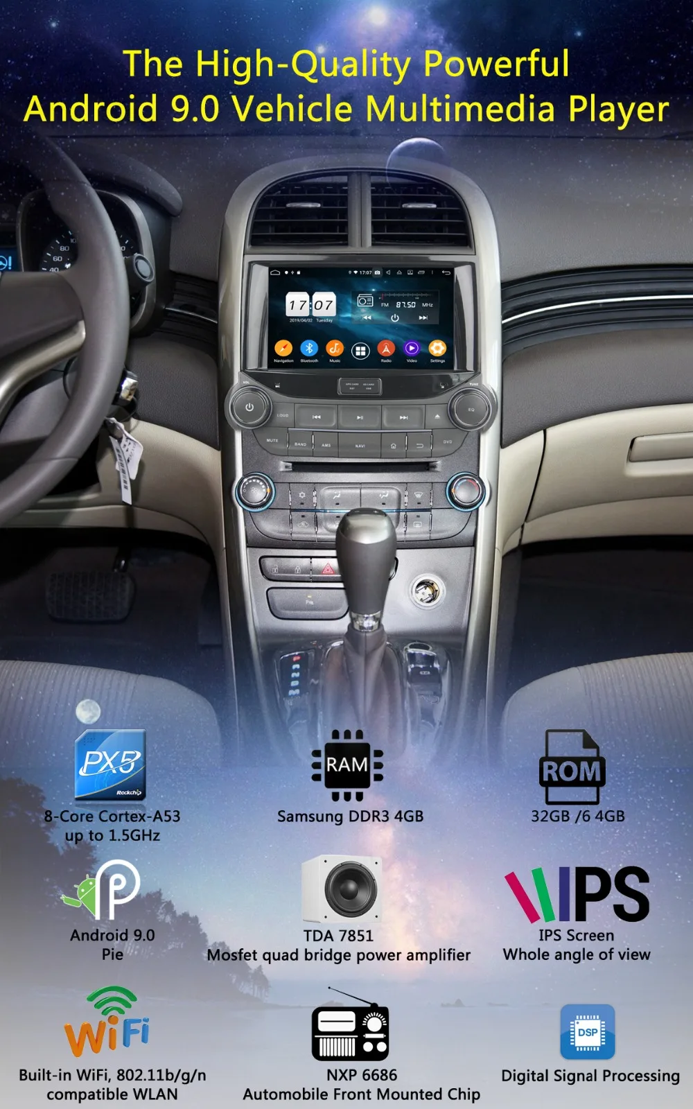 " ips 1920*1080 8 Core 4G ram+ 64G rom Android 9,0 автомобильный dvd-плеер для Chevrolet Malibu 2012 2013 DSP радио gps