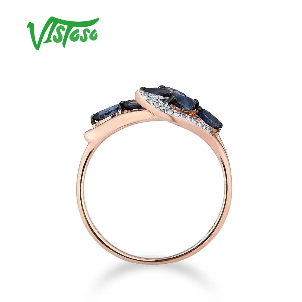 VISTOSO, золотые кольца для женщин, настоящее кольцо из розового золота 14 к 585 пробы, листья, блестящие алмазы, синий сапфир, ювелирные украшения для свадьбы, помолвки