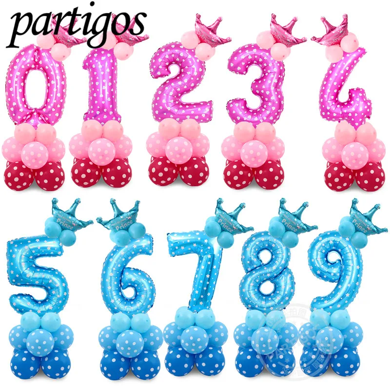 

24pcs Baby Shower Foil Polka Dot Latex Balloons 30inch number balloon Child 0-9 year old Birthday Party Decor Stand Set globos