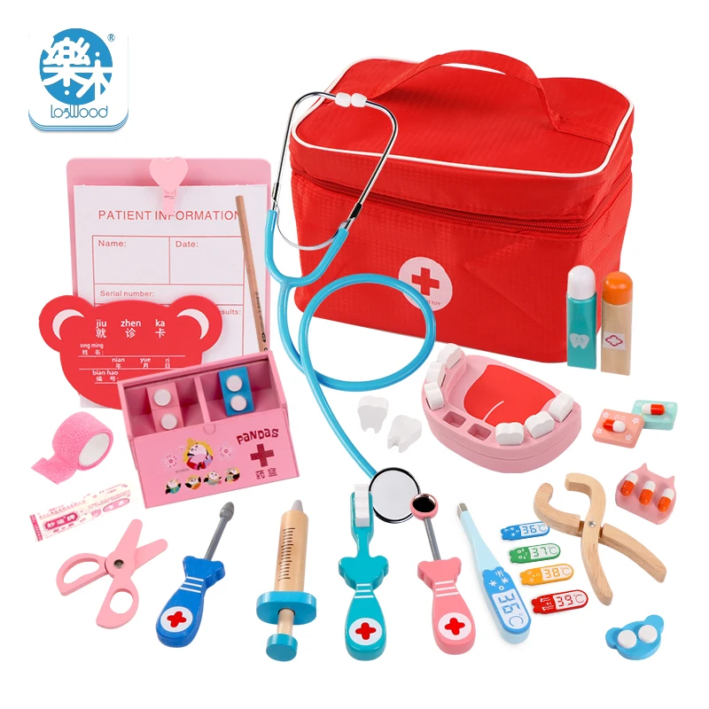 

Wooden Toys Funny Pretend Play Real Life Cosplay Doctor Game Toy Dentist Medicine Box Pretend Doctor Play For baby gifts