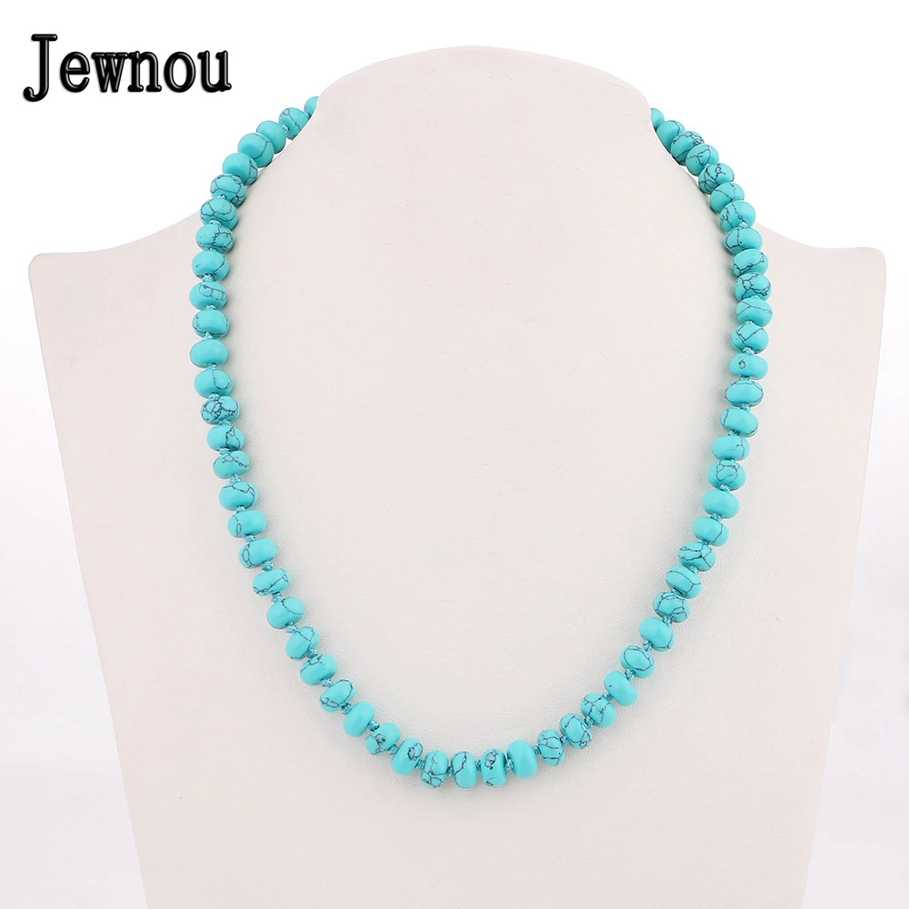 

Jewnou Turquoise Necklace Men Power Natural Stone Jewelry Women Elegant Gemstone Festoon Chain Luck Crystal Accessories Ethnic