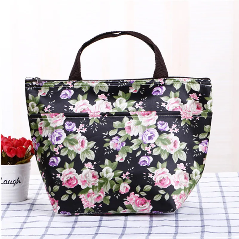 canvas tinfoil cartoon bear floral cherry lunch bag thermal food keeper