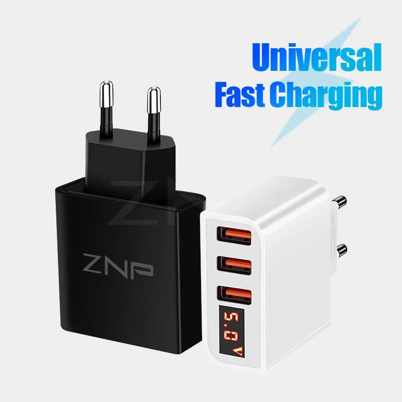 

ZNP Universal 15W USB Charger 5V for iPhone XS Max X EU Plug LED Display Mobile Phone Fast Charging for Samsug S10 Xiaomi Huawei