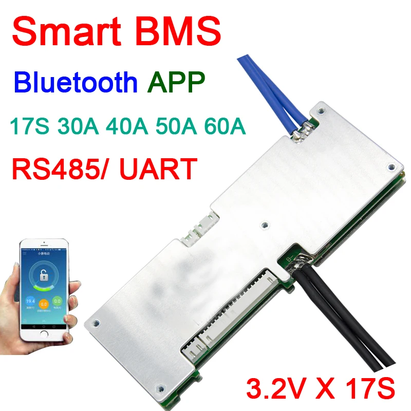 Смарт 17S 30A 40A 50A 60A литий ионный аккумулятор Защитная плата ж/Баланс bms Bluetooth APP RS485