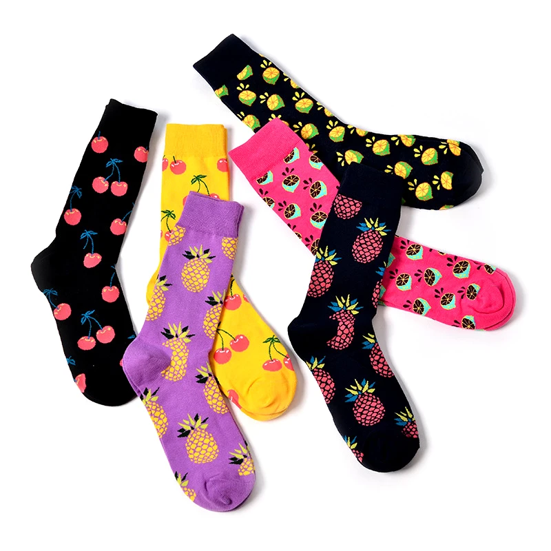Счастливые носки, ананас черешня, носки манго для женщин и мужчин, фруктовые жаккардовые носки унисекс, забавные Женские носочки, мужские носки, размер 38-46