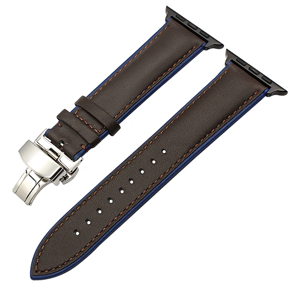 Французский ремешок для часов из натуральной кожи для iWatch Apple Watch 38 мм 40 мм 42 мм 44 мм серия 5 4 3 2 двойной цветной ремешок с застежкой-бабочкой - Цвет ремешка: Brown Blue B