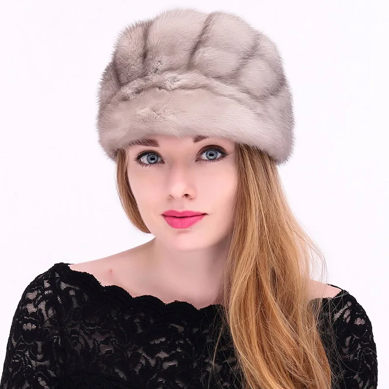 Женские шапки из натурального меха норки зимние шапки с твердой головкой зимние теплые роскошные шапки для женщин женские меховые шапочки - Цвет: Коричневый