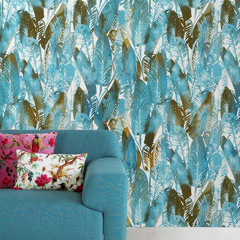 

Tropical Rainforest Green Yellow Banana Leaf Print Vinyl Wallpaper Wall Papers Home Decor Forros Para Muebles De Sala