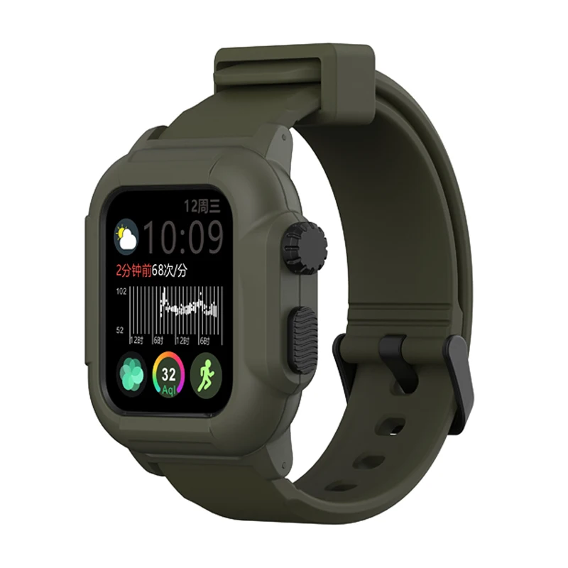 Спортивный водонепроницаемый мягкий чехол для Apple Watch Case Series 5 4 с силиконовой лентой 44 мм 40 мм ударопрочный ремешок - Цвет ремешка: Army Green