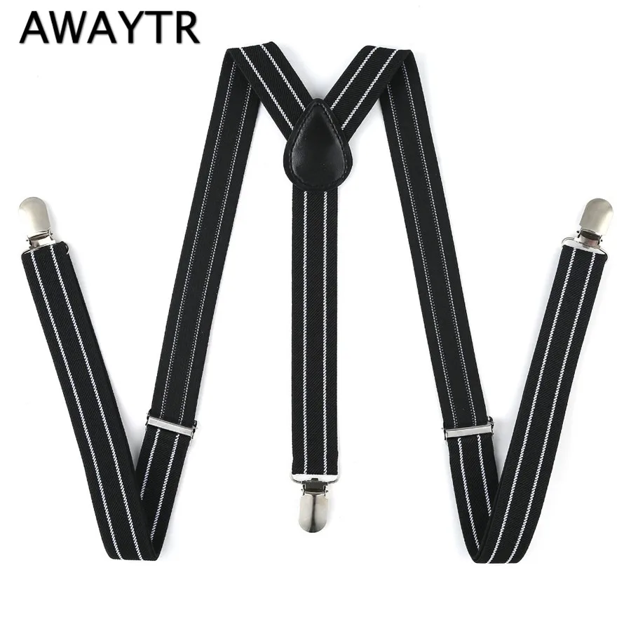 Мужские и женские подтяжки AWAYTR в полоску с 3 клипсами черные белые|mens suspenders|mens