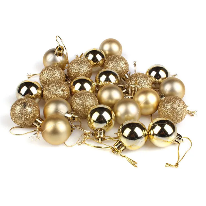 24Pcs/Lot Colorful Glitter Christmas Balls Ornament Hanging Baubles Decoration For Christmas Party Decoration - Цвет: Gold