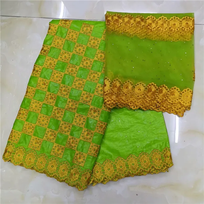 

Charming party set 5y African cotton bazin lace fabric with 2y French net lace fabric for laydy IKBN30