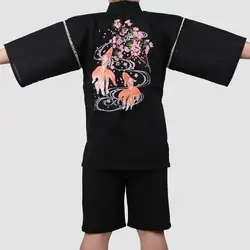 Для мужчин лето Для ванной Халат с Шорты хлопок кимоно юката костюм Для мужчин традиционные японские пижамный комплект мужской Главная