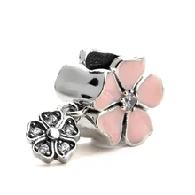 925 пробы серебряные розовые эмалевые лепестки с серебряной лепестки бусины подбираемые Подвески DIY Браслеты аксессуары, ювелирное изделие, подарок