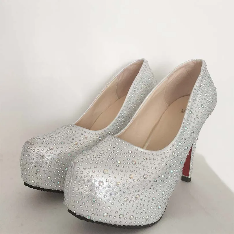 Г., женские свадебные туфли на высоком каблуке для выпускного бала женские свадебные туфли на платформе с кристаллами, серебристые блестящие туфли со стразами вечерние туфли-лодочки на тонком каблуке 3D02