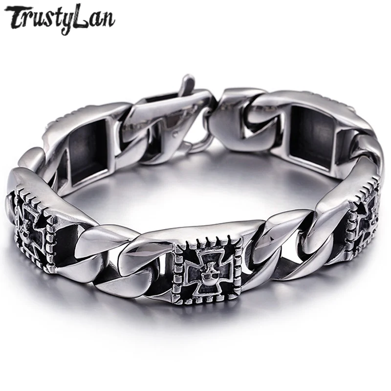

TrustyLan New Best Friend Punk Rock Skull Skeleton Bracelet Men 316L Stainless Steel Gothic Mens' Bracelets For Men Dropshipping