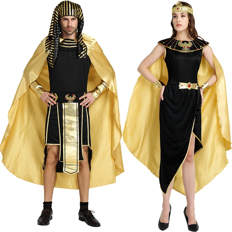 

Men women gold Egypt Egyptian Pharaoh Cleopatra king Costume halloween Party Masquerade Clothing Cosplay Egypt queen cape