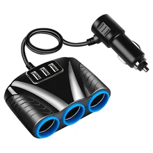 3 порта USB 3 Way 3.1A синий светодиодный прикуриватель разветвитель концентратор адаптер питания 12 V-24 V для iPad смартфона(черный