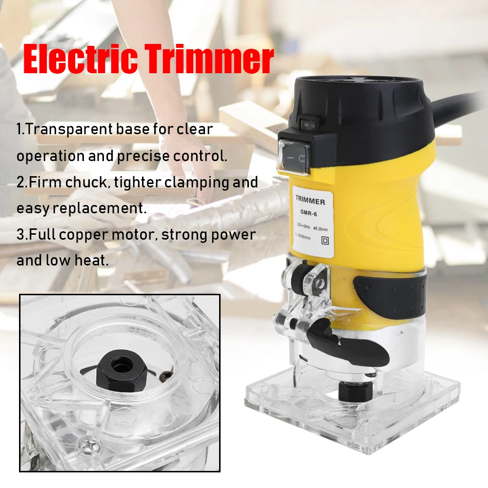

600W 30000r/min Electric Trimmer Wood Router 6.35mm Woodworking Laminator Carpentry Trimming Cutting Power Tools