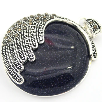 

FANCY 925 SILVER NATURAL BLUE SAND STONE MARCASITE PENDANT 35X35MM